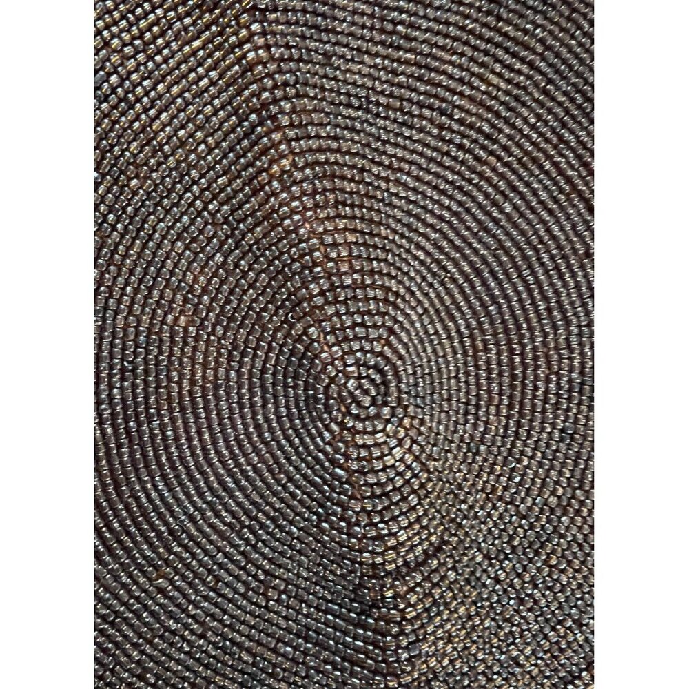 Glass Beaded Round Doily 15” Faceted Drop Crystals Brown Runner Vintage - Picture 3 of 7